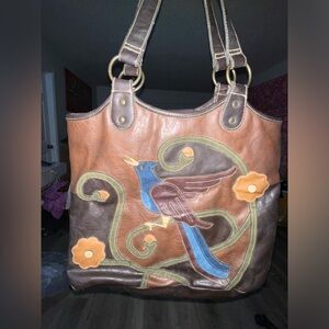 Vintage Route 66 peacock leather hobo bag